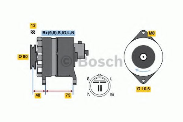 BOSCH 0 986 041 771 Генератор<br >Привод. в действ. агрегат вакуумный насос 
