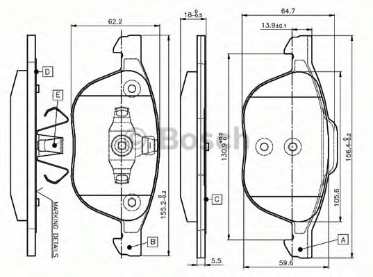 BOSCH 0 986 TB2 877 Тормозные колодки для VOLVO V50 (Вольво V50) BOSCH 0 986 TB2 877 Тормозные колодки для VOLVO V50 (Вольво V50)