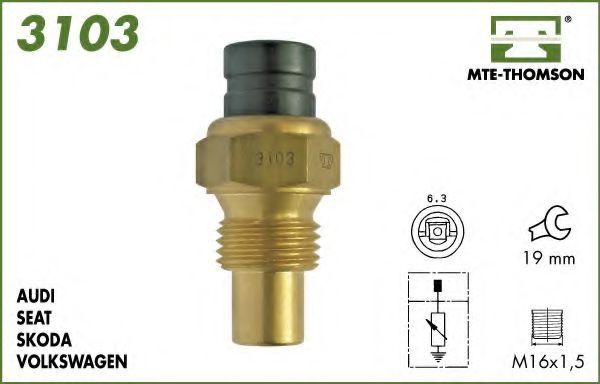 MTE-THOMSON 3103 Датчик, температура охлаждающей жидкости; Датчик, температура охлаждающей жидкости; Датчик, температура охлаждающей жидкости для SEAT (Сеат) MTE-THOMSON 3103 Датчик, температура охлаждающей жидкости; Датчик, температура охлаждающей жидкости; Датчик, температура охлаждающей жидкости для SEAT (Сеат)