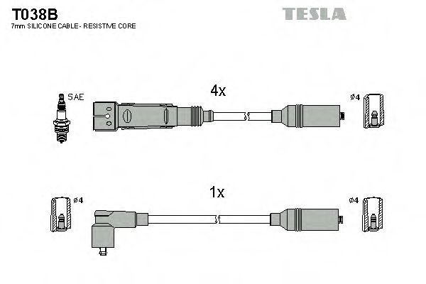 TESLA T038B Комплект проводов зажигания для AUDI 80 (Ауди 80) TESLA T038B Комплект проводов зажигания для AUDI 80 (Ауди 80)