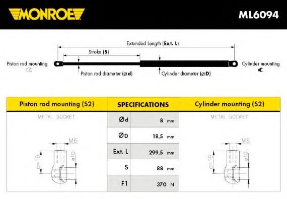 MONROE ML6094 Газовая пружина, крышка багажник для VOLVO V70 III (Вольво V70 3) MONROE ML6094 Газовая пружина, крышка багажник для VOLVO V70 III (Вольво V70 3)