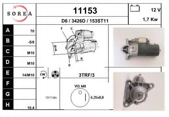 EAI 11153 Стартер для PEUGEOT 309 II (Пежо 309 2) EAI 11153 Стартер для PEUGEOT 309 II (Пежо 309 2)