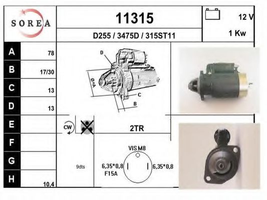 EAI 11315 Стартер для OPEL COMMODORE A (Опель Cоммодорэ а) EAI 11315 Стартер для OPEL COMMODORE A (Опель Cоммодорэ а)