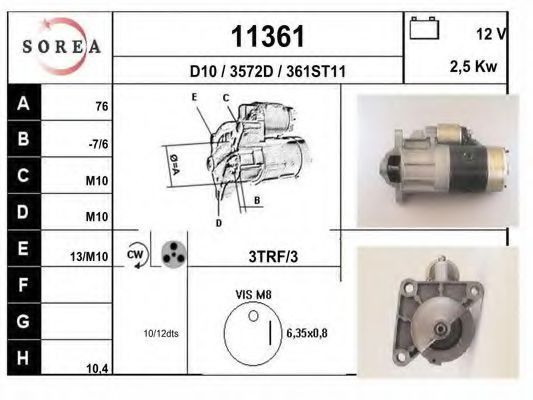 EAI 11361 Стартер для RENAULT SAFRANE (Рено Сафранэ) EAI 11361 Стартер для RENAULT SAFRANE (Рено Сафранэ)