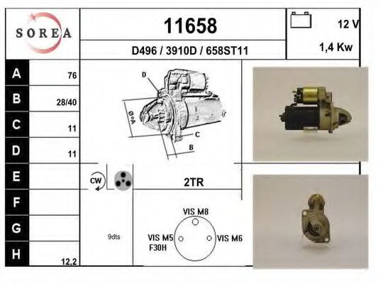 EAI 11658 Стартер для BMW 7 (Бмв 7) EAI 11658 Стартер для BMW 7 (Бмв 7)