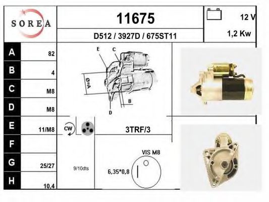 EAI 11675 Стартер для RENAULT SAFRANE (Рено Сафранэ) EAI 11675 Стартер для RENAULT SAFRANE (Рено Сафранэ)