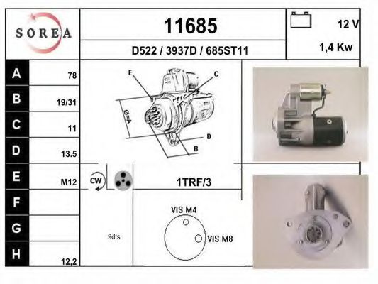 EAI 11685 Стартер для ISUZU (Исузу) EAI 11685 Стартер для ISUZU (Исузу)