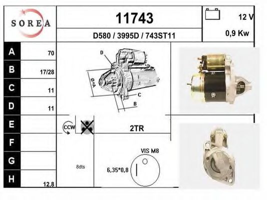 EAI 11743 Стартер для KIA (Киа) EAI 11743 Стартер для KIA (Киа)