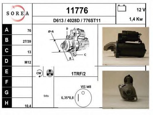 EAI 11776 Стартер для AUDI A8 (Ауди А8) EAI 11776 Стартер для AUDI A8 (Ауди А8)