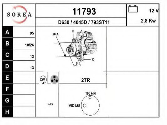 EAI 11793 Стартер для OPEL CAMPO (Опель Cампо) EAI 11793 Стартер для OPEL CAMPO (Опель Cампо)