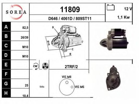 EAI 11809 Стартер для MERCEDES-BENZ SLK (Мэрcэдэс-бэнз Слк)