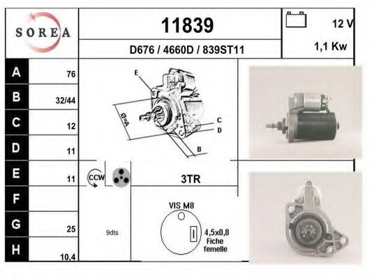 EAI 11839 Стартер для SEAT TOLEDO (Сеат Толэдо) EAI 11839 Стартер для SEAT TOLEDO (Сеат Толэдо)