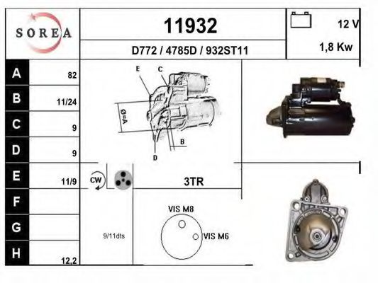 EAI 11932 Стартер для FIAT (Фиат) EAI 11932 Стартер для FIAT (Фиат)