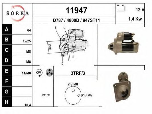 EAI 11947 Стартер для FIAT (Фиат) EAI 11947 Стартер для FIAT (Фиат)