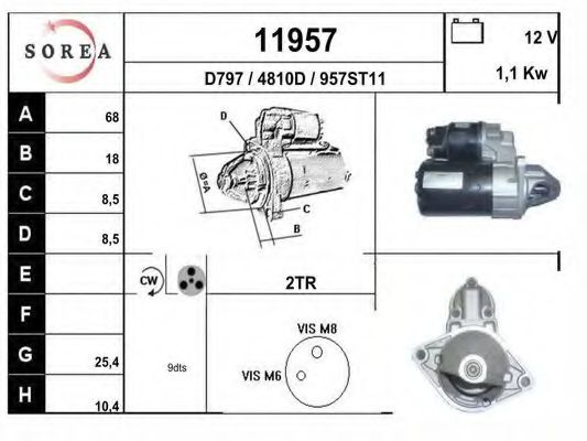 EAI 11957 Стартер для OPEL ASTRA A (Опель Астра а) EAI 11957 Стартер для OPEL ASTRA A (Опель Астра а)