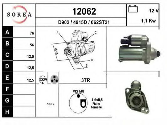 EAI 12062 Стартер для SEAT ALTEA (Сеат Алтэа) EAI 12062 Стартер для SEAT ALTEA (Сеат Алтэа)
