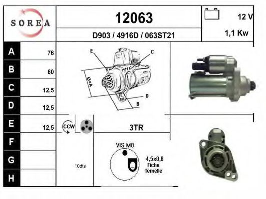EAI 12063 Стартер для VOLKSWAGEN JETTA VI IV (Фольксваген Джетта 6 4) EAI 12063 Стартер для VOLKSWAGEN JETTA VI IV (Фольксваген Джетта 6 4)