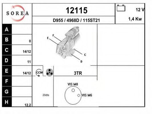 EAI 12115 Стартер для KIA SEDONA II (Киа Сэдона 2) EAI 12115 Стартер для KIA SEDONA II (Киа Сэдона 2)