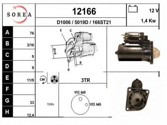 EAI 12166 Стартер для ALFA ROMEO 159 (Альфа ромео 159) EAI 12166 Стартер для ALFA ROMEO 159 (Альфа ромео 159)