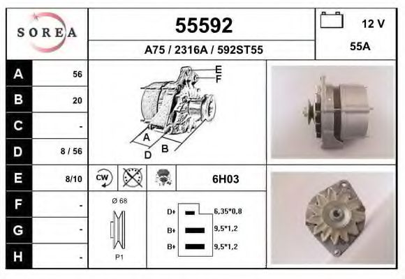 EAI 55592 Генератор для VOLKSWAGEN SCIROCCO (Фольксваген Сcироccо) EAI 55592 Генератор для VOLKSWAGEN SCIROCCO (Фольксваген Сcироccо)