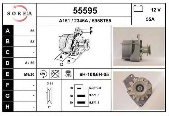 EAI 55595 Генератор для VOLKSWAGEN CADDY I (Фольксваген Cаддъ и) EAI 55595 Генератор для VOLKSWAGEN CADDY I (Фольксваген Cаддъ и)