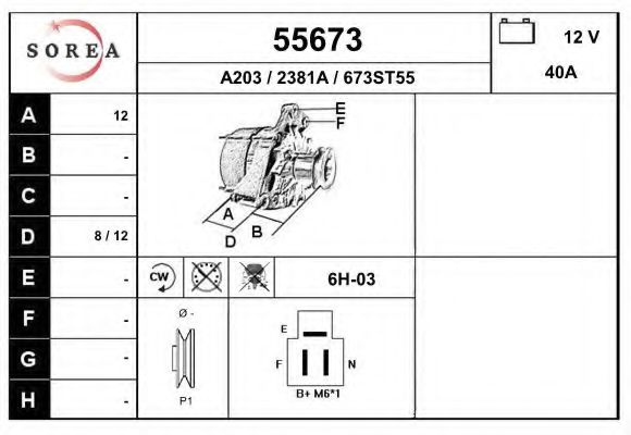 EAI 55673 Генератор для DAIHATSU (Дайхатсу) EAI 55673 Генератор для DAIHATSU (Дайхатсу)