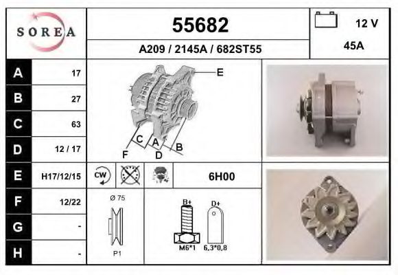 EAI 55682 Генератор для FIAT SUPERBRAVO (Фиат Супербраvо) EAI 55682 Генератор для FIAT SUPERBRAVO (Фиат Супербраvо)