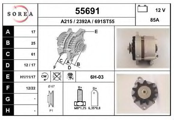 EAI 55691 Генератор для LANCIA (Лансиа/лянча) EAI 55691 Генератор для LANCIA (Лансиа/лянча)