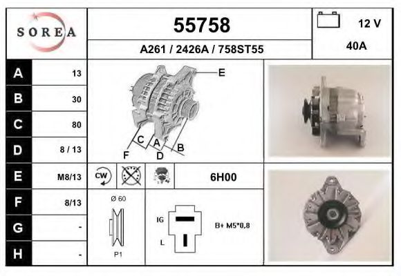 EAI 55758 Генератор для MITSUBISHI MONTERO (Митсубиши/митсубиси Монтэро) EAI 55758 Генератор для MITSUBISHI MONTERO (Митсубиши/митсубиси Монтэро)