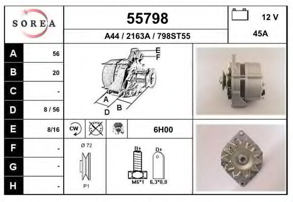 EAI 55798 Генератор для OPEL ASCONA B (Опель Асcона б) EAI 55798 Генератор для OPEL ASCONA B (Опель Асcона б)