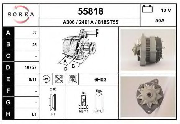 EAI 55818 Генератор для PEUGEOT (Пежо) EAI 55818 Генератор для PEUGEOT (Пежо)