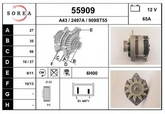 EAI 55909 Генератор для VOLVO (Вольво) EAI 55909 Генератор для VOLVO (Вольво)