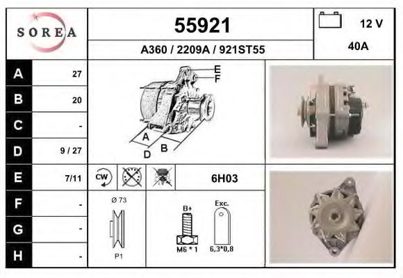 EAI 55921 Генератор для RENAULT ESTAFETTE (Рено Эстафэттэ) EAI 55921 Генератор для RENAULT ESTAFETTE (Рено Эстафэттэ)