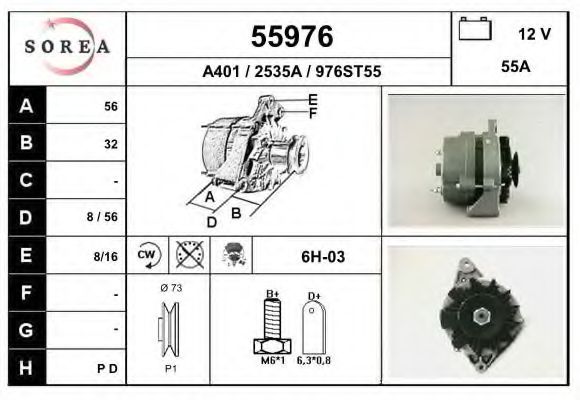 EAI 55976 Генератор для OPEL COMMODORE B (Опель Cоммодорэ б) EAI 55976 Генератор для OPEL COMMODORE B (Опель Cоммодорэ б)