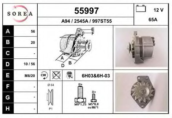 EAI 55997 Генератор для VOLKSWAGEN POLO (Фольксваген Поло) EAI 55997 Генератор для VOLKSWAGEN POLO (Фольксваген Поло)