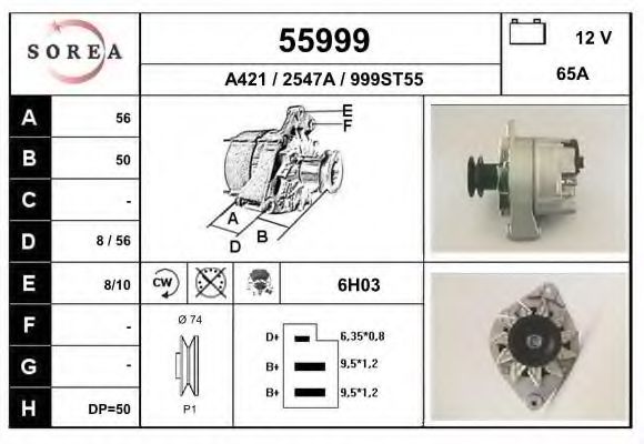 EAI 55999 Генератор для AUDI 80 (Ауди 80) EAI 55999 Генератор для AUDI 80 (Ауди 80)