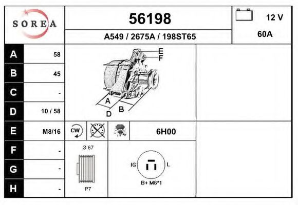 EAI 56198 Генератор для TOYOTA TARAGO (Тойота/тоета Тараго) EAI 56198 Генератор для TOYOTA TARAGO (Тойота/тоета Тараго)