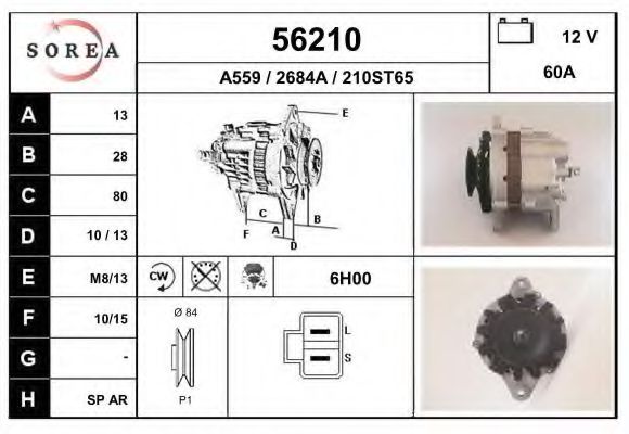 EAI 56210 Генератор для NISSAN (Ниссан) EAI 56210 Генератор для NISSAN (Ниссан)