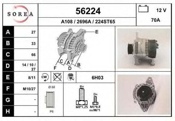 EAI 56224 Генератор для CITROËN DISPATCH (CитроËн Диспатч) EAI 56224 Генератор для CITROËN DISPATCH (CитроËн Диспатч)