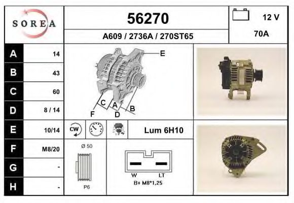 EAI 56270 Генератор для SEAT INCA (Сеат Инcа) EAI 56270 Генератор для SEAT INCA (Сеат Инcа)