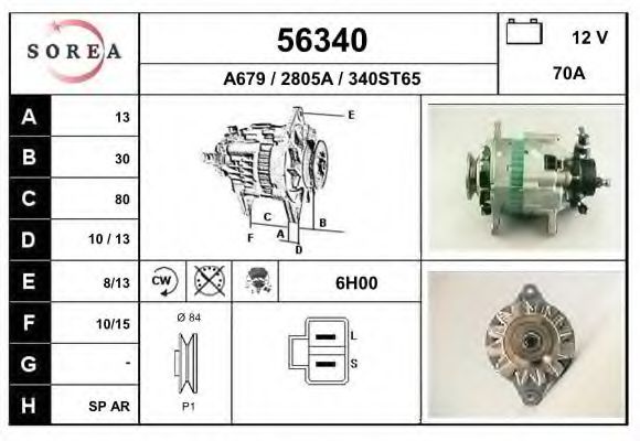 EAI 56340 Генератор для NISSAN PRIMERA (Ниссан Примера) EAI 56340 Генератор для NISSAN PRIMERA (Ниссан Примера)