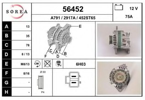 EAI 56452 Генератор для HYUNDAI SONATA III (Хендай Соната 3) EAI 56452 Генератор для HYUNDAI SONATA III (Хендай Соната 3)
