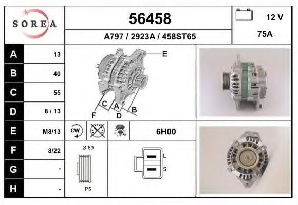 EAI 56458 Генератор для SUBARU IMPREZA (Субару Импреза) EAI 56458 Генератор для SUBARU IMPREZA (Субару Импреза)