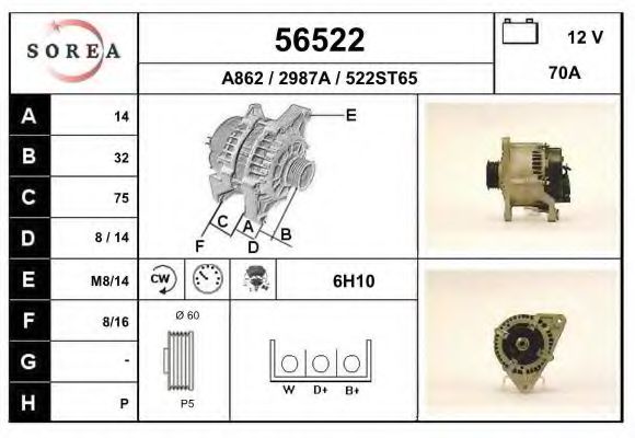 EAI 56522 Генератор для FORD MONDEO (Форд Мондэо) EAI 56522 Генератор для FORD MONDEO (Форд Мондэо)