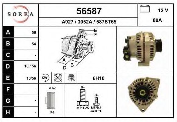 EAI 56587 Генератор для CITROËN DISPATCH (CитроËн Диспатч) EAI 56587 Генератор для CITROËN DISPATCH (CитроËн Диспатч)