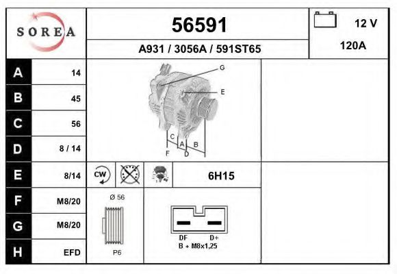 EAI 56591 Генератор для VOLVO (Вольво) EAI 56591 Генератор для VOLVO (Вольво)