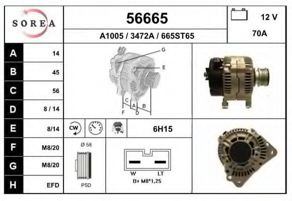 EAI 56665 Генератор для SKODA (Шкода) EAI 56665 Генератор для SKODA (Шкода)