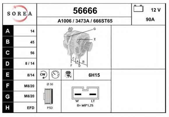 EAI 56666 Генератор для SKODA (Шкода) EAI 56666 Генератор для SKODA (Шкода)