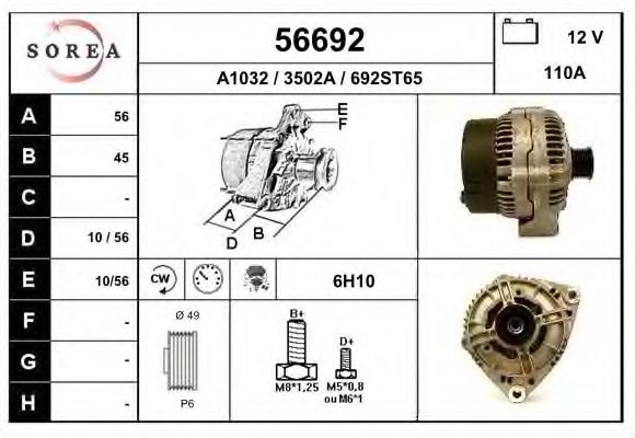 EAI 56692 Генератор для MERCEDES-BENZ CLK (Мэрcэдэс-бэнз Слк) EAI 56692 Генератор для MERCEDES-BENZ CLK (Мэрcэдэс-бэнз Слк)