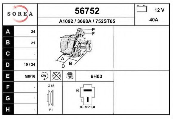 EAI 56752 Генератор для DAIHATSU CUORE III (Дайхатсу Cуорэ 3) EAI 56752 Генератор для DAIHATSU CUORE III (Дайхатсу Cуорэ 3)